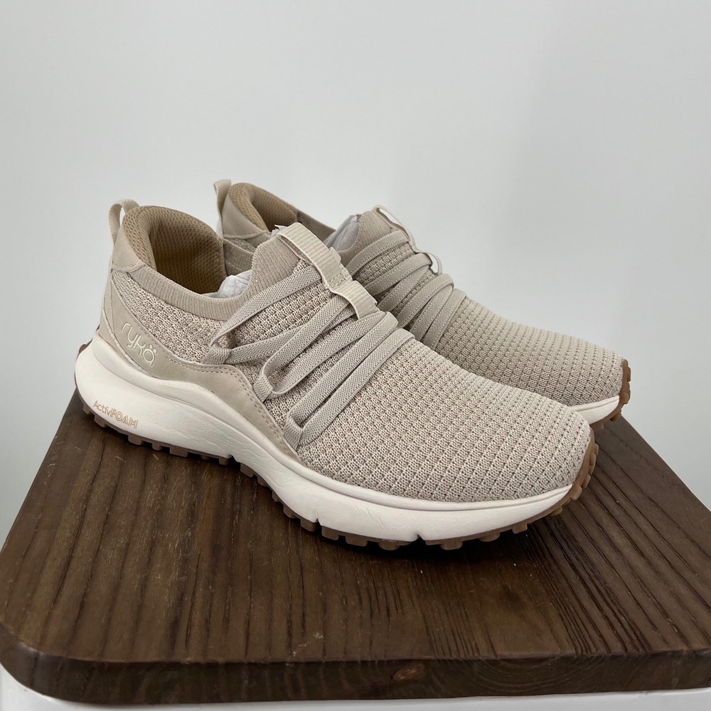 Ryka Jumpstart Lace Beige Knit Walking Shoes Sneakers Size 6.5 ActivFoam NWOT